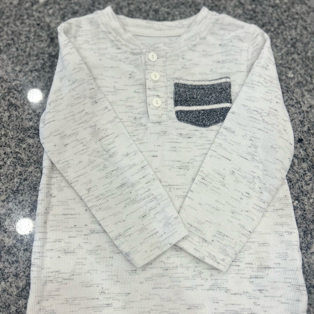Kids White Long Sleeve Shirt with Pocket